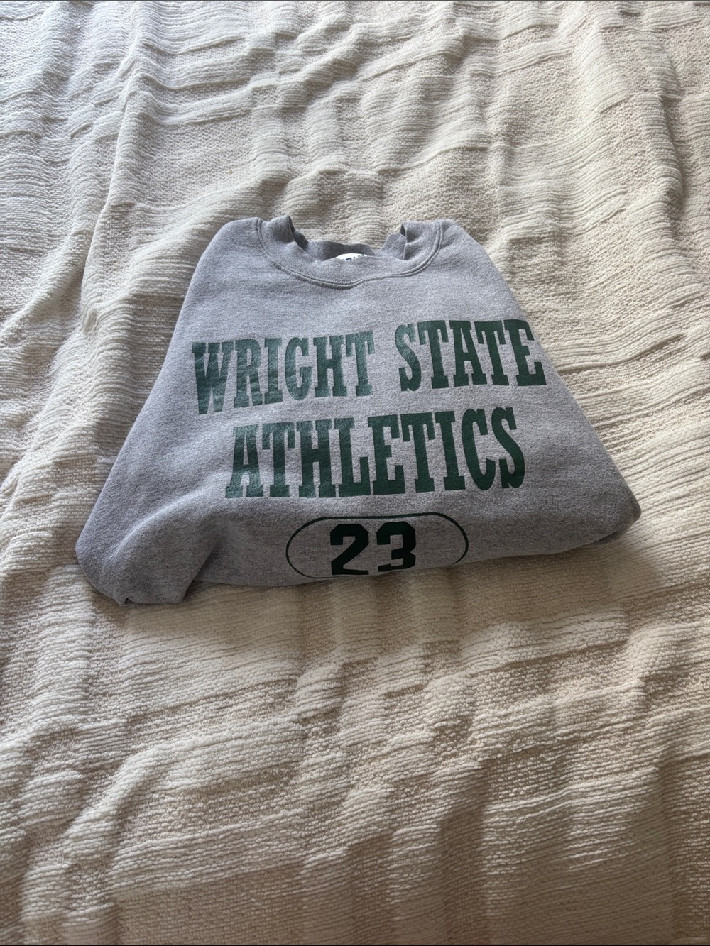 Gildan Gray Sweatshirt with Green Wright State Athletics Print